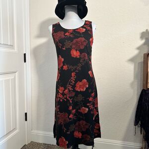 Vintage Floral Black and Red Midi Dress Punk Grunge Vamp